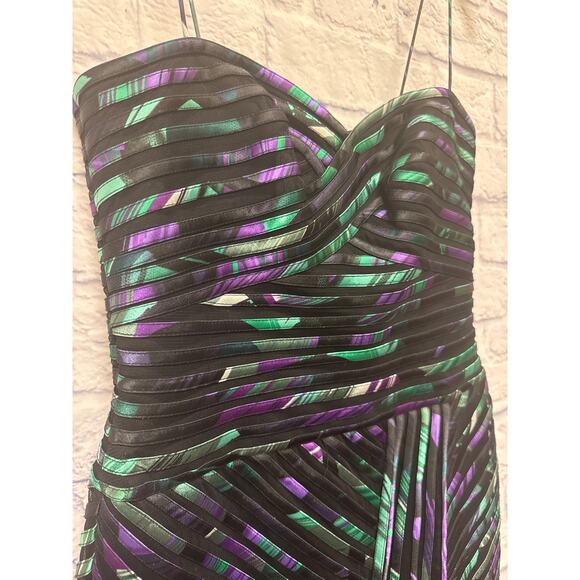 Cache Vintage Black Purple Green Mardis Gras Mini Sweetheart Party Dress SZ 6 - Picture 2 of 4